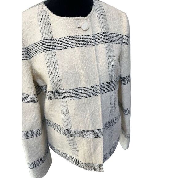 Tory Burch Wool Blend Ivory Black Plaid Blazer Zip Button Closure Women’s 10 M - Picture 10 of 14